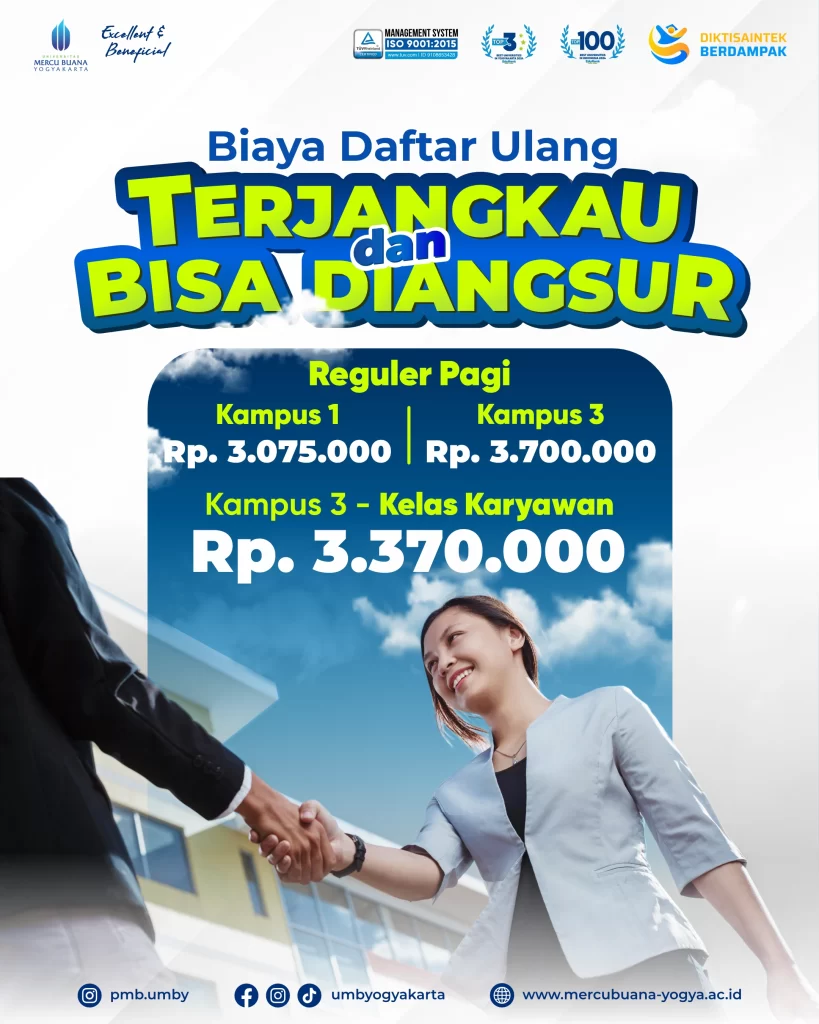 Upgrade karir Anda dengan Kuliah Kelas Karyawan Terbaik di UMBY! Kuliah dengan biaya terjangkau (mulai 600 ribuan/bulan) dan bisa diangsur!