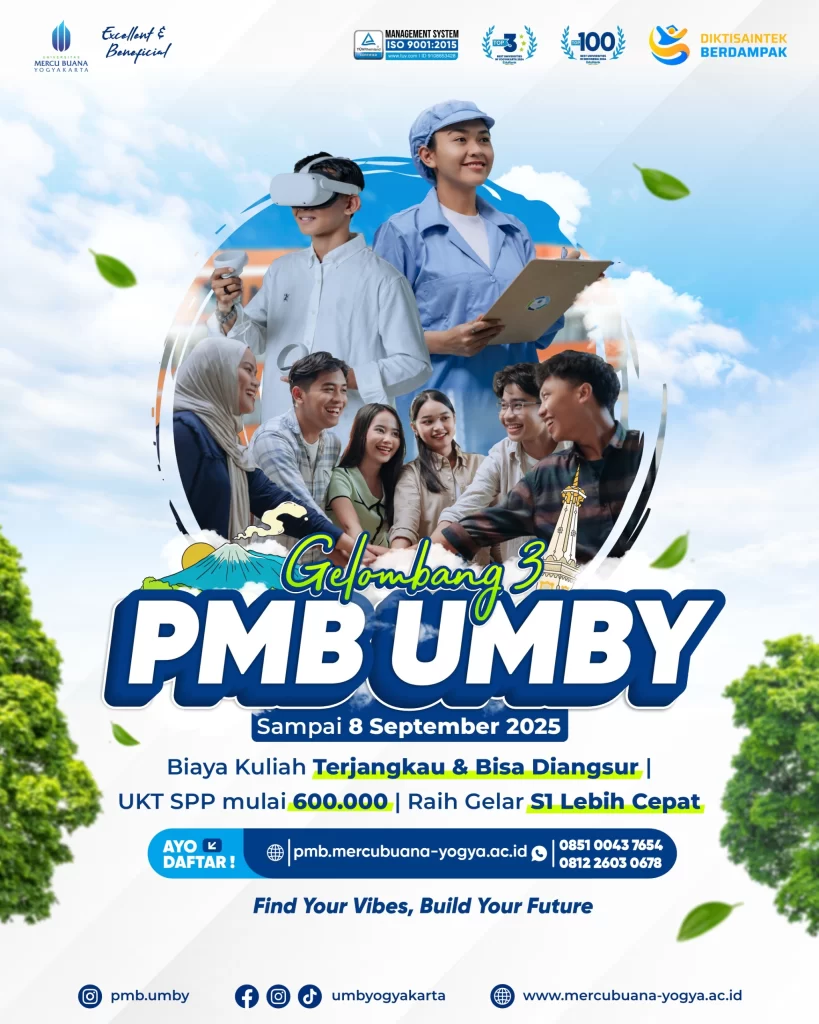 Penerimaan Mahasiswa Baru UMBY 2025 Gelombang 3 dibuka! Kuliah terjangkau, bisa dicicil, lulus lebih cepat dan potensi karir yang cerah!