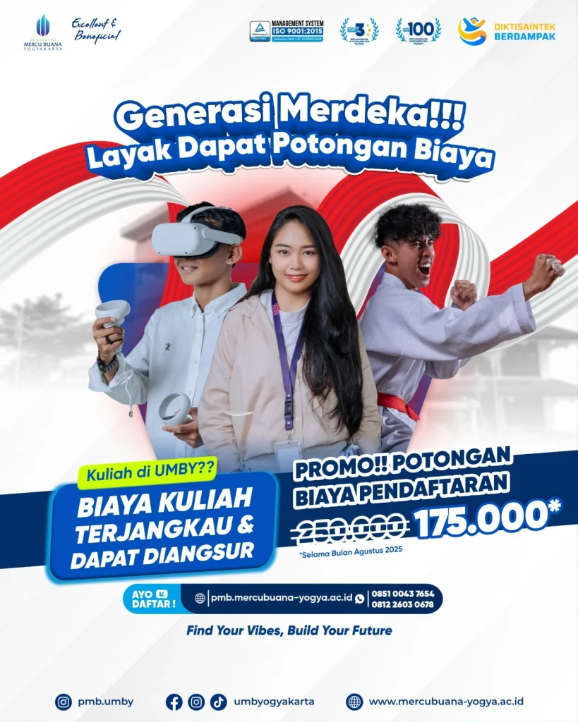 Promo Kuliah di Jogja? UMBY solusinya! Dapatkan potongan biaya pendaftaran Rp175.000 (Agustus 2025), UKT mulai 1,2 juta dengan berbagai prodi!